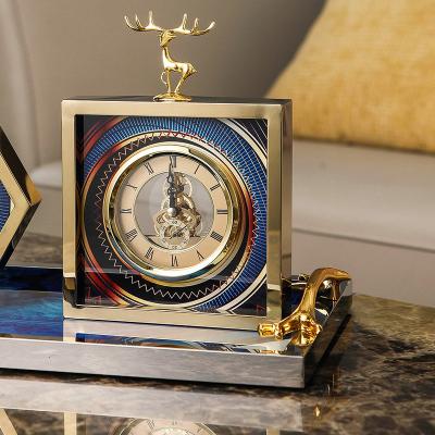 China Small Vintage Traditional Luxury Golden Deer Alloy Electroplate Bedside Table Creative Home Clock for sale