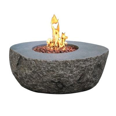 China Elementi Stored Gray Concrete Rock Gas GRC Fire Mine Garden Firepit Rock Fire Table for sale