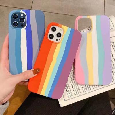 China Anti-fall For iPhone 13 12 Matte Cellphone Back Cover Soft Bag Silicone Rainbow Slim Shockproof Protective Case for sale