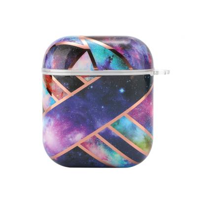 China Marble With Gold Line Chargeable Wireless Earphone Case For iPhone Earphone Case For Airpods Headset With Car Holder for sale