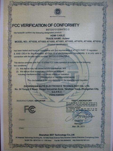 FCC - Zhongshan Aute Electronics Technology Co., Ltd.