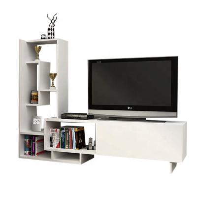 China Easy Installation Simple Modern TV Stands White Household TV Stand TV Cabinet with Book Shelves for sale