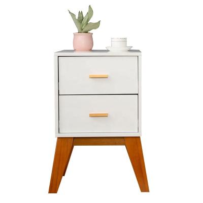 China Contemporary Modern Bedroom Furniture Night Stand White Wooden Bedside Table With Solid Wood Leg for sale