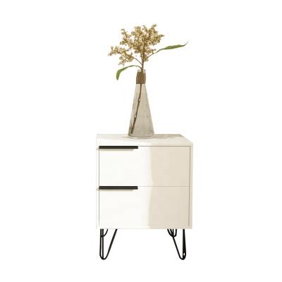 China Contemporary Modern Bedroom Furniture Night Stand White Wooden Bedside Table With Iron Leg for sale