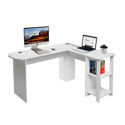 China Modern Home Office Furniture White L-Shape Workstation Corner Computer Desk Study Table With Shelves for sale