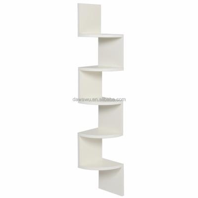 China Large Corner Finish Home Furniture Decoration Home Furniture Book Shelf Bookcase Wooden Storage Display White Zigzag Wall Shelf for sale