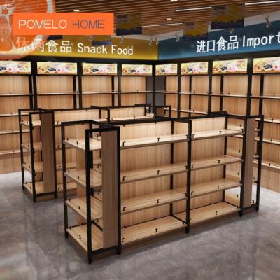 China Single-sided Pomelohome Guichang Custom Jewelry Store Retail Display Supermarket Shelves Wood Grain Shelves for sale