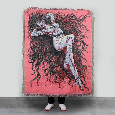 China PORTABLE china factory cheap custom design pink jacquard tapestry throw cotton polyester weaving woven blanket for sale