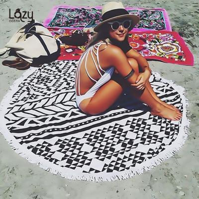 China Compressed Custom Design Round Beach 100% Polyester Microfiber Rounded Beach Towel for sale