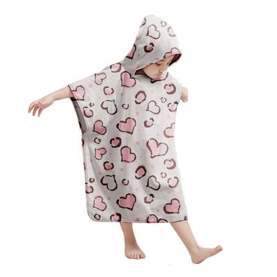 China Custom Colorful Kids Love Pattern Hooded Covering Surf Poncho Beach Towel For Summer Microfiber Tablets for sale