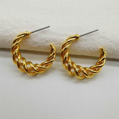 China 2022 New cc TRENDARY Fashion Jewelry Women Copper Plating 18k Gold Hoop Hollow Circle Hoop Earrings Elegant Real Gold Cc Real Gold for sale