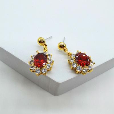 China FASHIONABLE Minimalist Luxury Vintage Copper Plating Cubic Zirconia Stud Earrings Gold Rhinestone Red Crystal For Women for sale