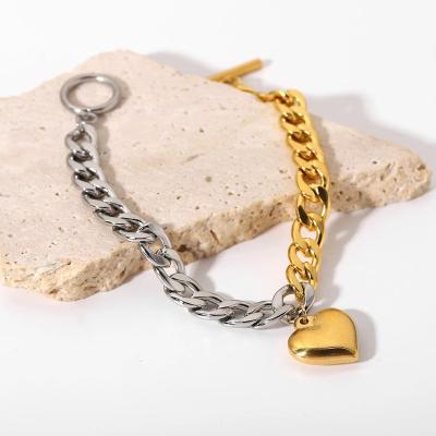 China FASHIONABLE 18K Gold Plated Stainless Steel New Fashion Cuban Chain Bracelet Minimalist Heart Shaped Clasp With Clasp for sale