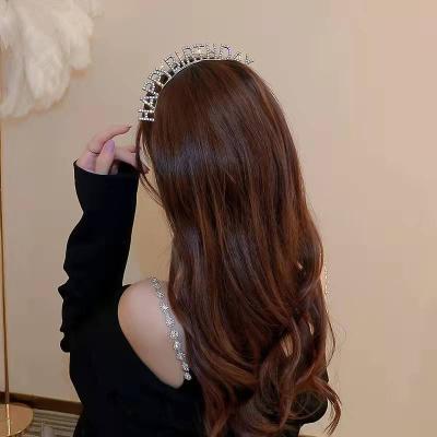 China Fashion Trendy Accessories Hair Head Band Letter Happy New Year Birthday Hairband Crystal Shiny Bling Shiny Headband for sale