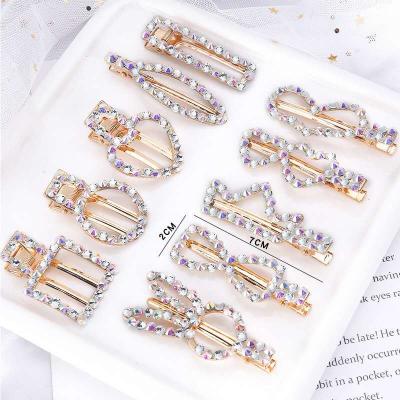 China Women's Crystal Colorful Rhinestone Geometric Shiny Crystal Pearls Hair Clips For Rhinestone for sale