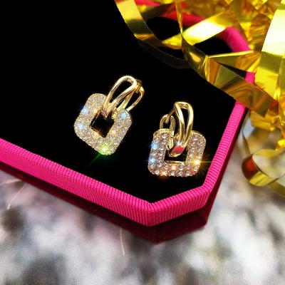 China FASHIONABLE Wholesale Crystal Rhinestone Stud Hoop Square Drop Earrings Dangle Jewelry for sale