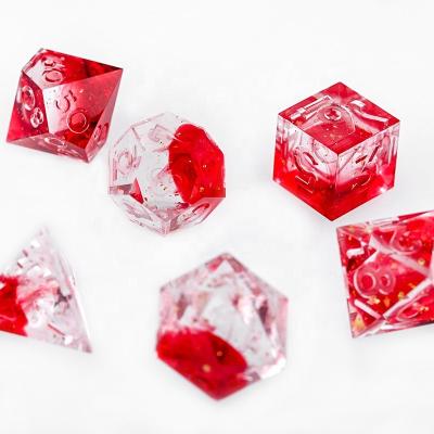 China Set and Unique Design D4, D6, D8, D10, D10%, D12, D20 RPG DND Fitness Dice Newcomer Dice Edge Glitter Resin Sharply for sale