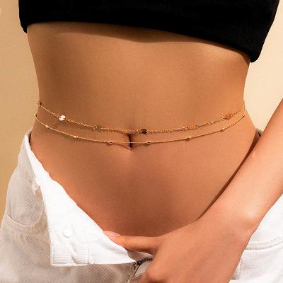 China Fashion sexy gold CLASSIC women waist chain body jewelry belly double layer crystal plated beach bikini for sale