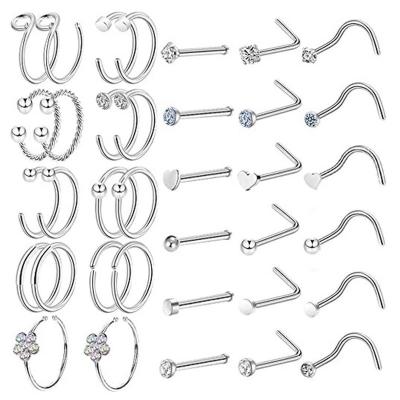 China Fashionable 36Pcs/18Set Circle Studs Piercings Stainless Steel Nose Ring Piercing for sale