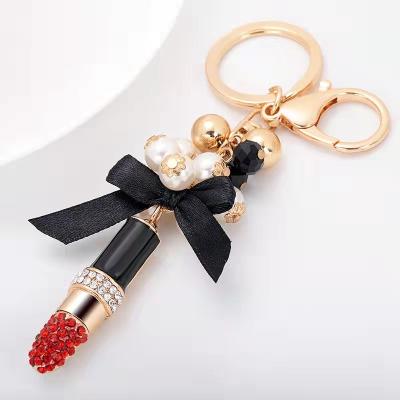 China New Halloween Key Chain Rhinestone Diamond Lip Lipstick Bag Girl Stylish Car Pendant Parts for sale