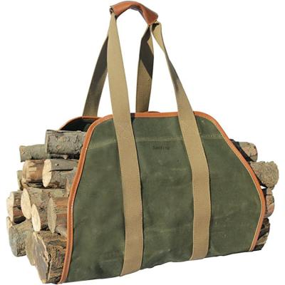 China Outdoor Waxed Carrier Durable Camping Canvas Firewood Storage Bag Log Tote Bag for sale