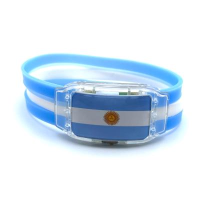 China ABS case+PVC strip Qatar World Cup football soccer fans cheer memories LED luminous wristband adjustable all country wristband for sale