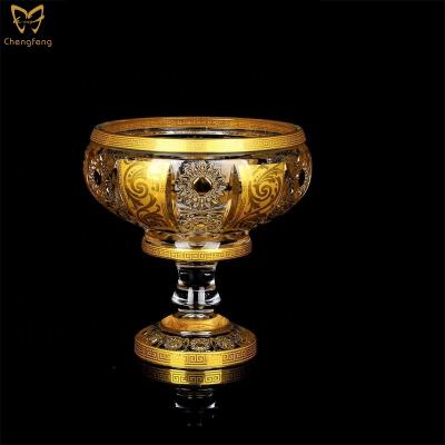 China Wholesale Home Decor.Hotel.Restaurant.Bar Old Fashion Party Goblet Bowl Crystal Glass Candy Glass Fruit Dish With Real Gold Decal for sale