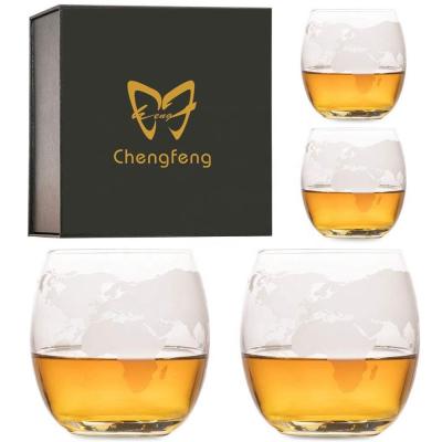 China Restaurants Appliances Whiskey Glasses Etched With World Map for sale