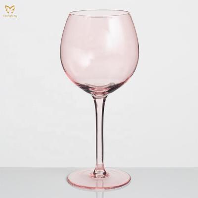 China Restaurants Appliances Custom Pink Stem Balloon Wine Glass Juniper Tumbler Swollen Glass for sale