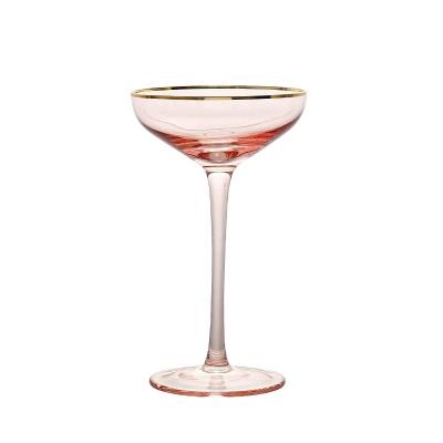 China Restaurant Appliances 120ml Rose Gold Rim Juniper Cocktail Tumbler Lead Free Crystal Wine Glass for sale