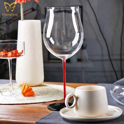 China Fashionable Restaurant Appliances Crystal Wine Glass with Red Legs/Fancy Wine Glass/Fancy Glassware for sale