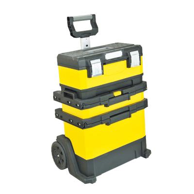 China Durable Heavy Duty Plastic Trolley Drawer Tool Box Stackable Storage Cart Box With Wheels for sale