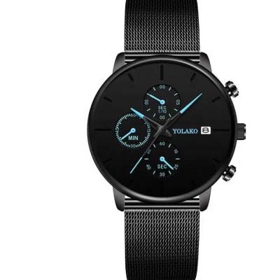 China Simple Sports Date Fashion Black Waterproof Calendar Stopwatch Automatic Men's Quartz Wrist Watch for sale