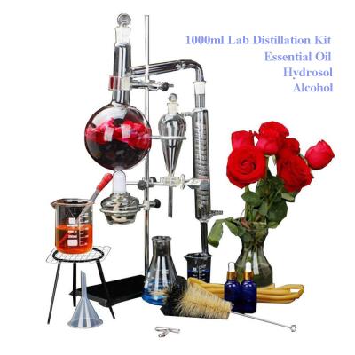 China Separate Liquid Mix 1000ml Laboratory Essential Oil Distillation Apparatus Water Distiller Glassware Kit for sale