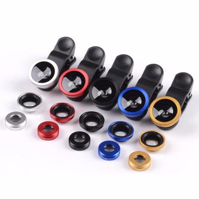 中国 OEM factory 3 in 1 phone camera lens kit universal clip mobile phone fisheye wide macro lens 販売のため