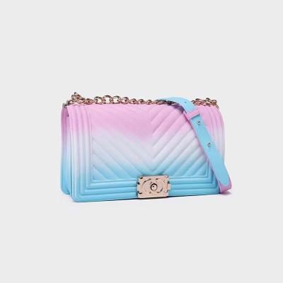 China Chiyo 2021 PORTABLE Women's New V-pattern bag colorful frosted fragrant wind shoulder single chain small bag small bag for sale