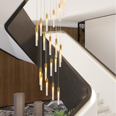 China Modern Customizable Modern Pendant Light Crystal Villa Staircase Light Rotating Luxury Long Chandelier Chandelier for sale