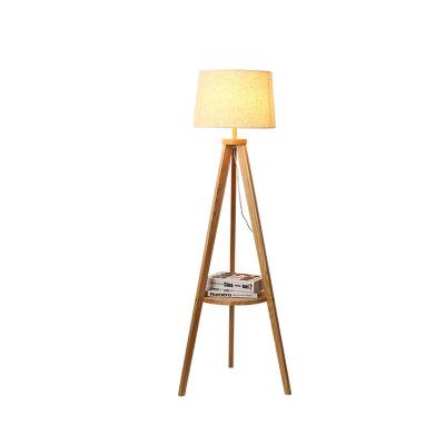 China Modern Wooden Fabric Tripod Living Room Bedroom Floor Lamp for sale