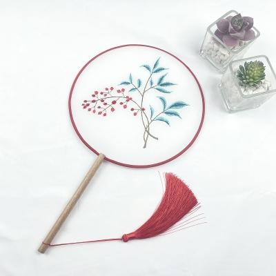 China China Hanfu Manual Antique Fan Cheongsam Jade Bamboo Embroidered Circle Round Fan Embroidery Tangerine Double Sided Fans for sale