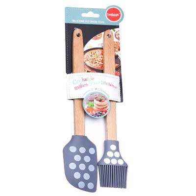 China Durable Heat Resistant Non-Stick Flexible Scrapers GRILL Tool Handle Silicone Spatula and Oil Wood Mixing Baking Brush for sale