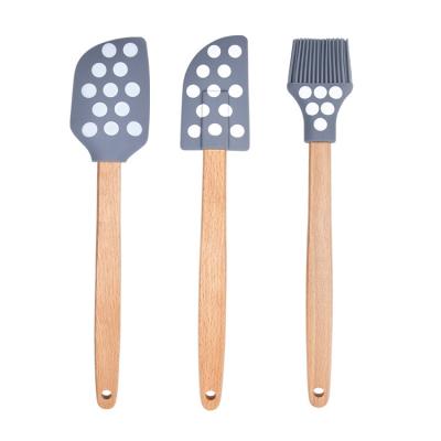 China Durable Heat Resistant 11.6In Non-Stick Flexible Scrapers Baking Tool Handle Silicone Spatula Wood Mixing Pad Brush for sale