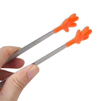 China 5Inch Silicone Viable Mini Tong Hand Shape Stainless Steel Cooking Tong With Silicone Tip for Ice Cube Serving Food, Fruit, Sugar for sale