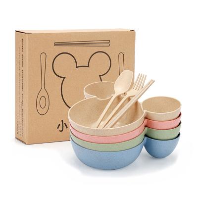 China Plastic Wheat Straw Dinnerware Kids Set Eco-friendly Unbreakable Biodegradable Japan Style Baby for sale