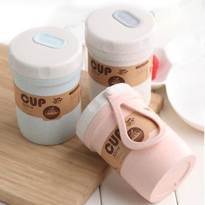 China Microwave Safe Heat Sustainable Insulated Biodegradable Breakfast Oatmeal Double Wall Soup Coffee Drink Wheat Straw Cup With Handle for sale