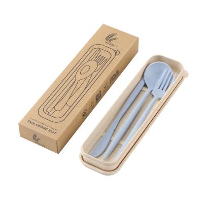 China Sustainable Biodegradable Portable Outdoor Kids Tableware Set Wheat Straw Knife Spoon Fork Travel Flatware Cutlery Set for sale