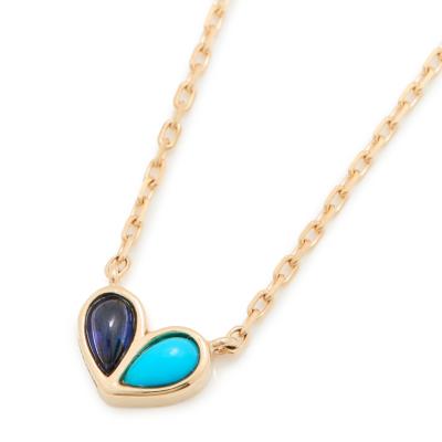 China 2022 Fashion Delicate Turquoise Gemstone Heart Pendant Necklace 18K Gold Plated Heart Designed Necklace For Women Gifts for sale