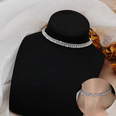 China Casual / Sporty Jewelry Luxury Full Diamond Necklace High End Fashion Iced-out Tennis Choker Jewelry for sale