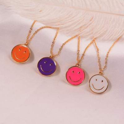 China BOHEMIA Enamel Smile Pendant Necklace For Women Girls Simple Fashion Choker Necklace for sale