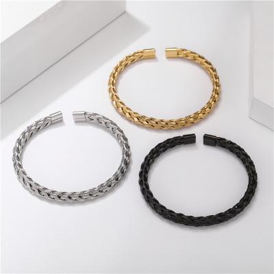 China Trendy open fashion bracelets steel wire braid hemp jewelry simple stainless steel bracelets for sale