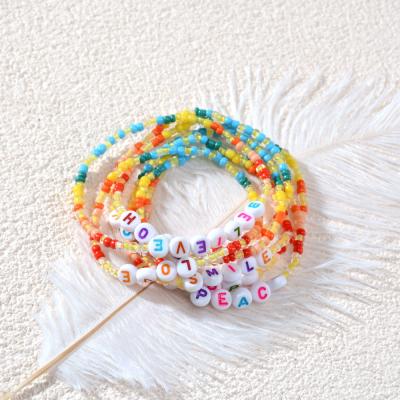 China BOHEMIA Bead Letter Bracelet for Women Girls Adjustable Elastic Rope God Bracelet Friendship Bracelet for sale